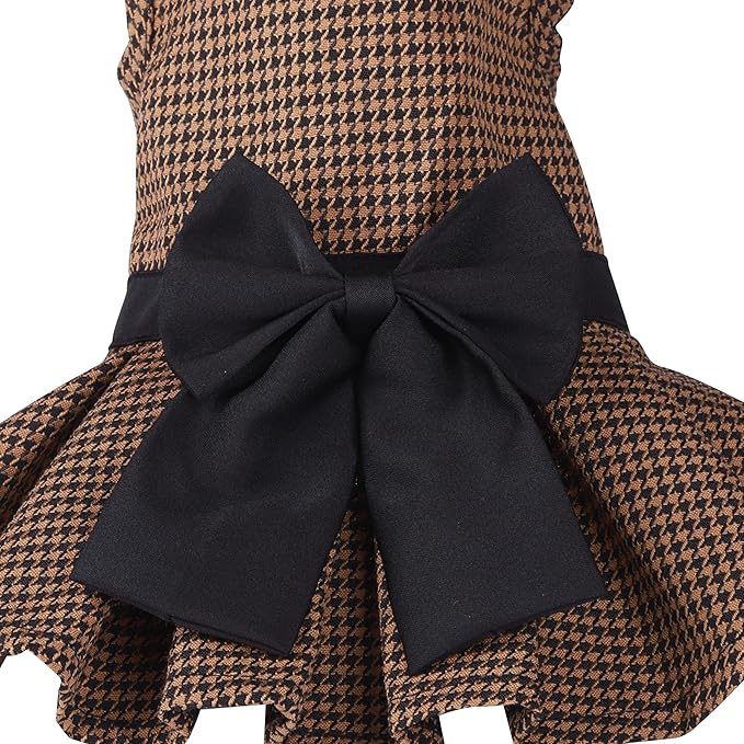 Pet Dresses for Small Dogs Cats Girl, Cute Princess Bowknot Dress Puppy Shirt All Weather Skirt Clothes Cat Apparel for Birthday Wedding Party Holiday (Grey&Black, Medium)