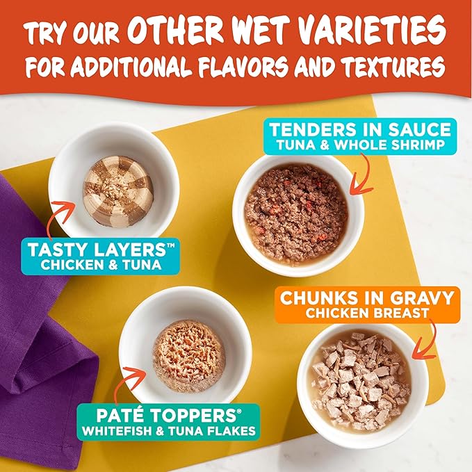 Meow Mix Tenders in Sauce Wet Cat Food,Poultry & Beef Variety Pack,2.75 Ounce Cup,(Pack of 96)