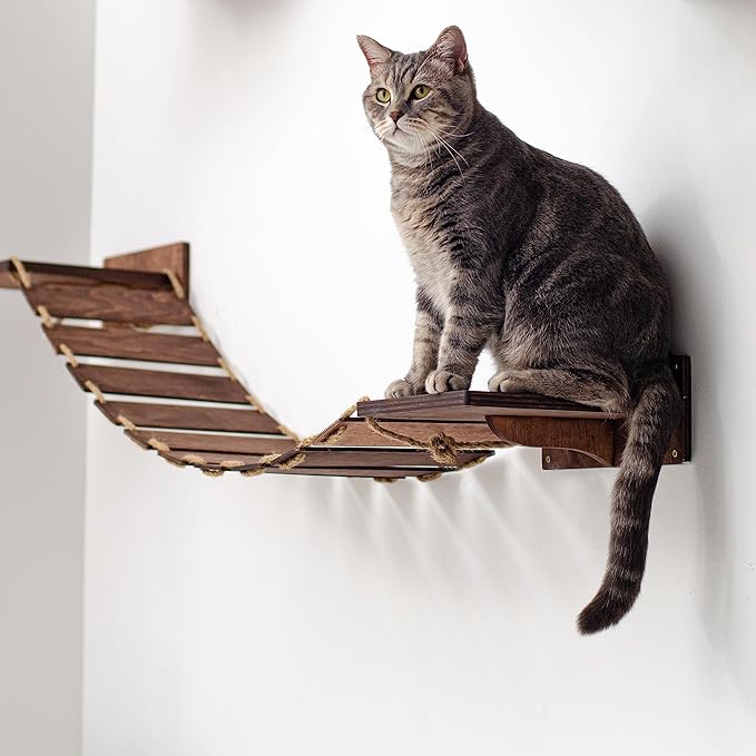 Wood Cat Bridge Cat Steps Cat Bed Wall Cat Toy Rustic Cat Tree Wall Decor Cat Lover Gift New Home Gift Cat Furniture Wall (Dark Walnut, Bridge)