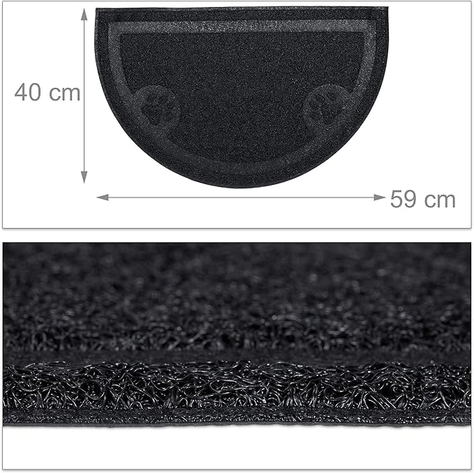 Relaxdays Cat Litter Tray Mat, Hygienic Cat Litter Mat, Non-Slip, Waterproof, PVC Feeding Mat, 40 x 59 cm, Black