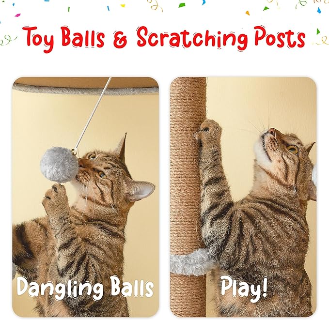 Cat Tree, Floor to Ceiling Cat Tower Adjustable Height [92.9-102.4in=235-258cm], 7 Tiers Cat Climbing Play House with Fully Sisal Scratching Post,Cozy Condo&Hammocks for Indoor Cats,Light Grey