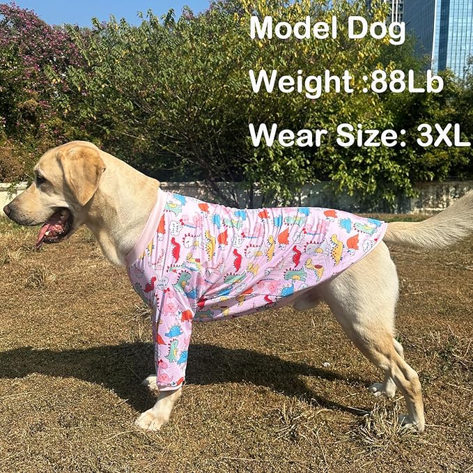 Dinosaur Dog T Shirts Cute Dinosaur Pattern Printed Apparel Shirt for Large Dogs Softable Stretchy Pet Clothes (XL, Pink Dinosaur)