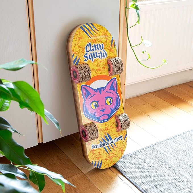 Suck UK Cat Scratcher Skateboard - Cat Scratching Board - Cardboard Cats Scratchers - Funny Gifts - Kitten Accessories & Accessories for Indoor Cats Furniture - Kitten Cardboard Scratcher