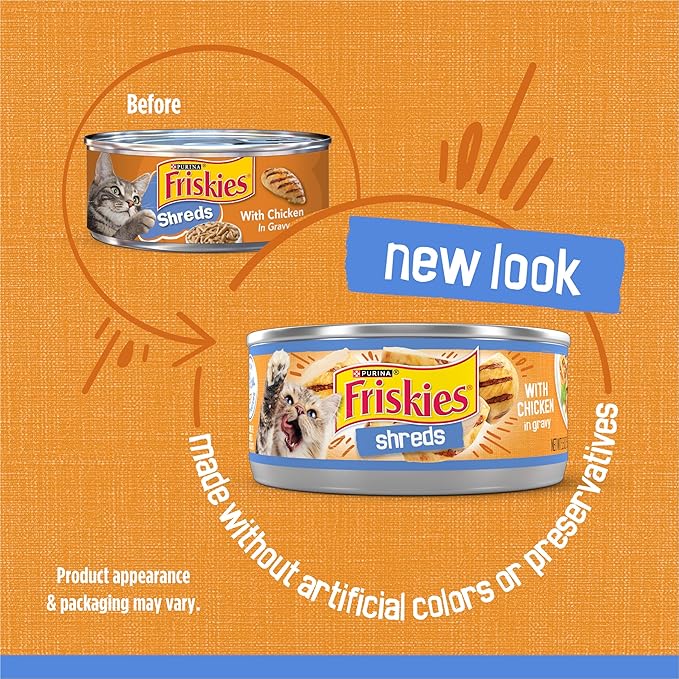 Friskies Purina Shreds with Chicken in Wet Cat Food Gravy - 5.5 oz. Cans (Pack of 48)