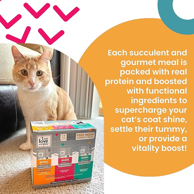 I AND LOVE AND YOU Feed Meow Tummy Wet Cat Food - Tuna + Pumpkin - Digestion Support, Grain Free, Shredded, 3oz Pack of 12