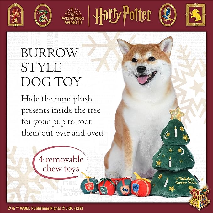 Harry Potter 14" Holiday Tree Burrow Dog Toy with Plush Squeaker Hogwarts House Presents | Dog Toys for Pets, Plush Dog Toy, Dog Squeaky Toy, Toys for Dogs