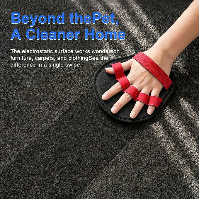 Upgraded Five-Finger Electrostatic Pet Hair Removal Gloves, Reusable Cat & Dog Hair Remover for Couch, Furniture, Carpet, Car Seat, Clothing - Magic Brush Pet Grooming Glove (Red)