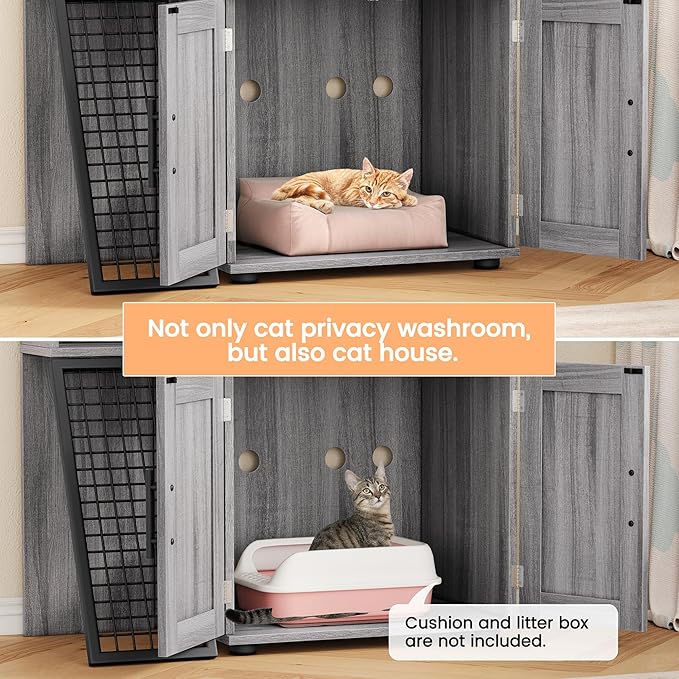 IDEALHOUSE Modern Cat Litter Box Enclosure with Platform, Double Layer Hidden Litter Box, Indoor Washroom, Villa Cat House with Ladder, 33.5" l x 17.9" w x 41.9" h,Dark Grey
