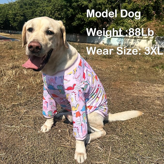 Dinosaur Dog T Shirts Cute Dinosaur Pattern Printed Apparel Shirt for Large Dogs Softable Stretchy Pet Clothes (3XL, Pink Dinosaur)