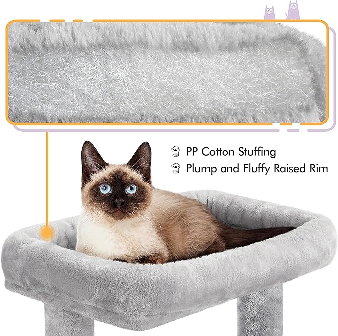 Topeakmart 40In Cat Tower Tree with Cozy Perches Condo & Sisal-Covered Scratching Posts & Soft Platform, Light Gray