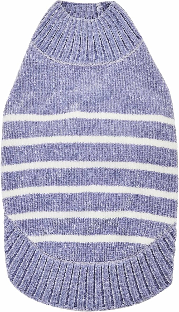 Blueberry Pet Cozy Soft Chenille Classy Striped Dog Sweater in Stonewash Blue, Back Length 12", Pack of 1 Clothes for Dogs