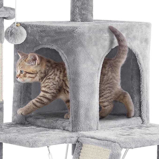 Topeakmart 40In Cat Tower Tree with Cozy Perches Condo & Sisal-Covered Scratching Posts & Soft Platform, Light Gray