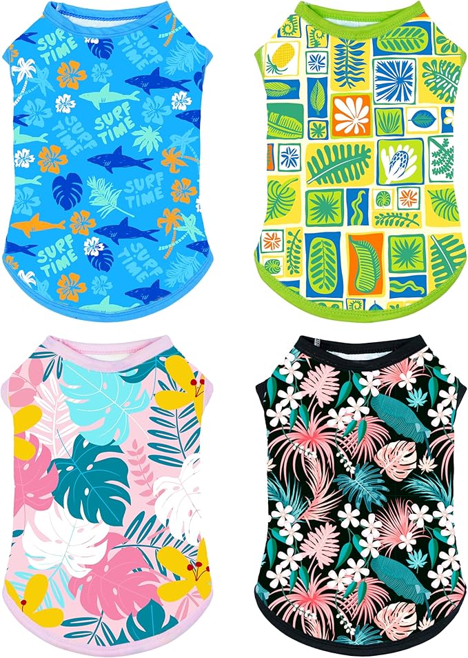 PET SHOW 4 Pack Dog Hawaiian Shirts for Large Dogs UPF 50+ UV Sun Protection Summer Cool Clothes Tank Top Floral Dog T-Shirts Pet Holiday Party Sleeveless Vest Boy Girl(XXX-Large)