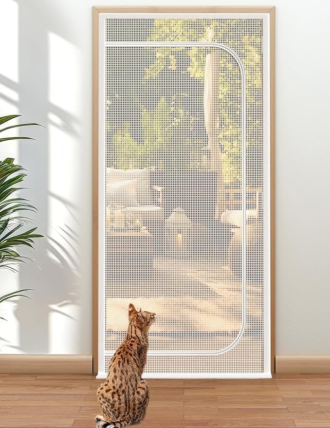 BFNN Cat Screen Door, Extra Tall Cat-Proof Mesh Gate, Fit Door Size 36'' x 82'', Anti-Cat Scratch Mesh with Zipper Closure, for Living Room, Kitchen, Bedroom (White)