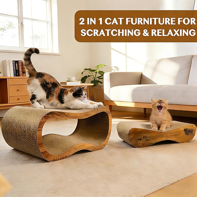 Cat Scratcher, 2 In 1 Cat Scratch Board for Scraching & Napping, Cat Scratchers for Indoor Cats Scratching Pad Couch Lounger Cardboard as Cat Bed & Furniture Protector from Cat Claws, Large 27.44 Inch