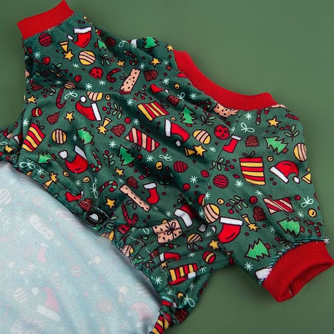 CuteBone Dog Christmas Pajamas Puppy Onesies Small Dogs Soft Pjs Coat Cat Apparel Comfy Pet Clothes Outfit Doggie Bodysuit P111L