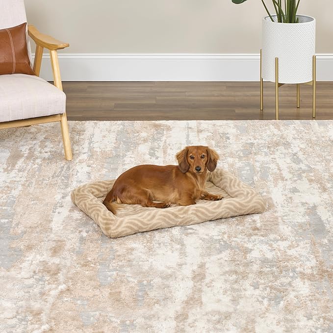 MidWest Homes for Pets QuiteTime Deluxe Wave Bolster Bed for Medium Dogs; Easily Machine Wash and Dry; Tan; 30"; 40230-WVTN