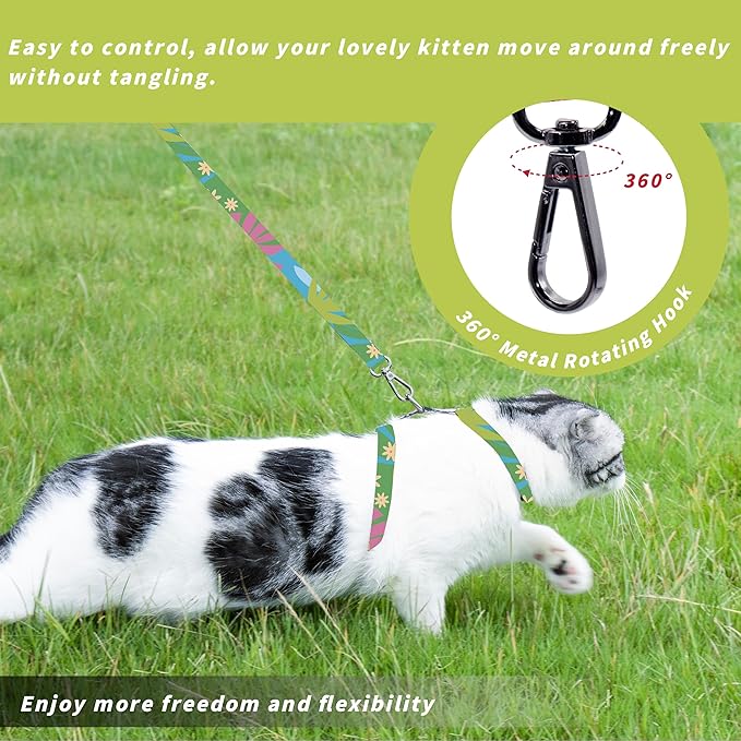 Seyezo Cat Harness and Leash Set, Adjustable Kitten Harness Escape Proof Cats Harness, Soft Lightweight Walking Travel Pet Harness, Cute Kitty Harness Leash Set for Small Medium Cats, Hawaii Green