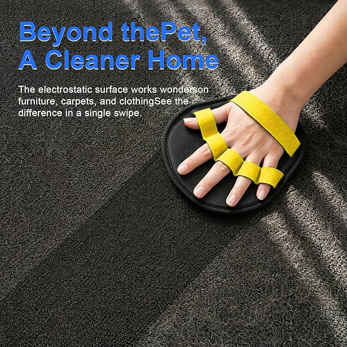 Upgraded Five-Finger Electrostatic Pet Hair Removal Gloves, Reusable Cat & Dog Hair Remover for Couch, Furniture, Carpet, Car Seat, Clothing - Magic Brush Pet Grooming Glove (Yellow)