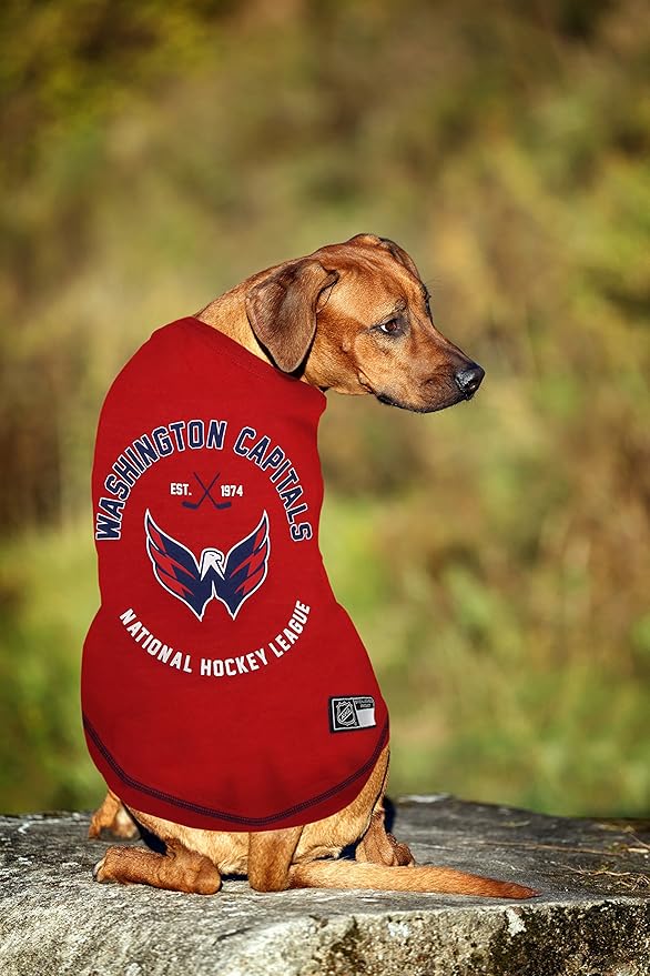 NHL Washington Capitals Tee Shirt for Dogs & Cats, Large. - Are You A Hockey Fan? Let Your Pet Be An NHL Fan Too!