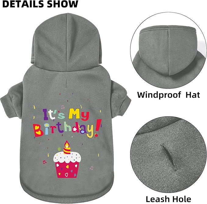 Dog Sweater Dog Hoodie Cold Weather Coat Hooded Sweatshirt for Puppies,Cats, Small Medium Large Dogs (Grey(It's My Birthday), XX-Large)