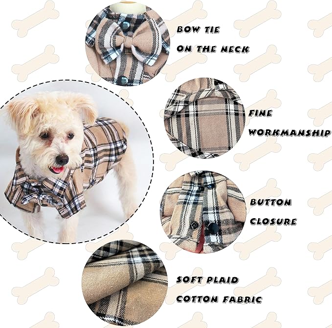 Pet Shirt Clothes for Dogs and Cats, Puppy Plaid Cotton Polo Shirts Adorable Casual Pet Apparel T Shirts (Black&White, Large)