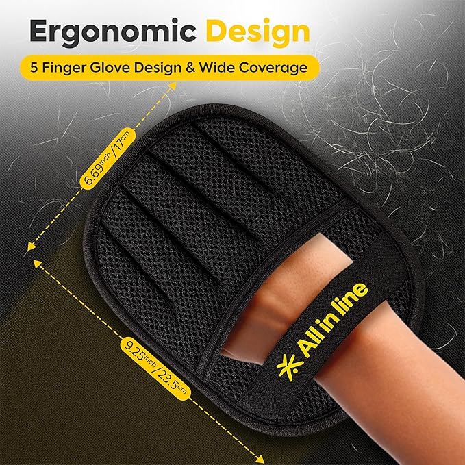 Pet Hair Removal Gloves for Dogs & Cats (Pack of 2) | Reusable Electrostatic Grooming Gloves with 2 Free Shedding & Detangling Combs | Hair Remover for Clothes, Sofa, Carpet & Car Seats