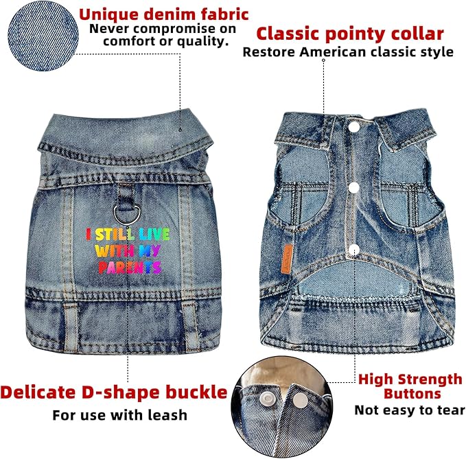 Dog Jeans Jacket Denim Vest Breathable Blue Pet Coat for Puppy Small Dogs Clothes Classic Overalls Male Cat Costumes Apparel Washed Outfit T-Shirts（XX-Large）