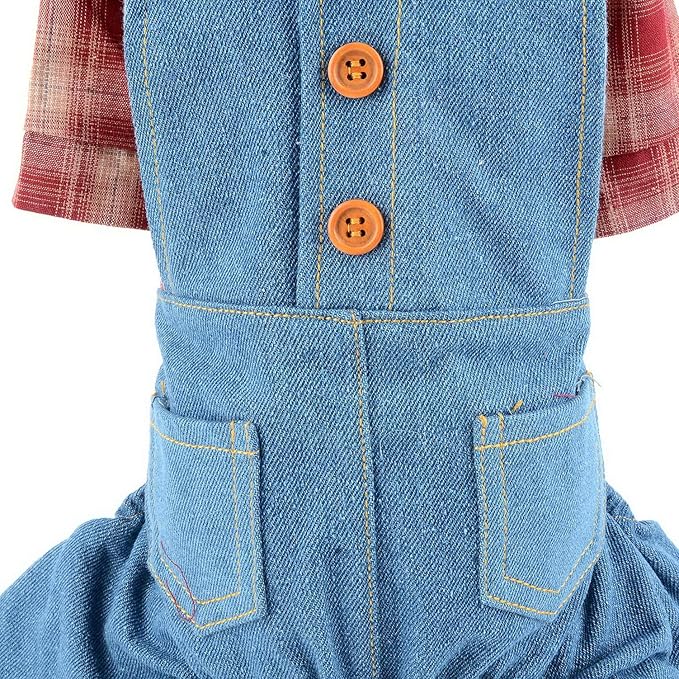 Shirt with Bib Pants for Dogs Plaid Tank Tops Tshirt Outfits for Small Male Dogs Puppies Chihuahua Overalls for Cats Apparel for Kittens Summer Adorable Pets Clothes Short Sleeves Red S