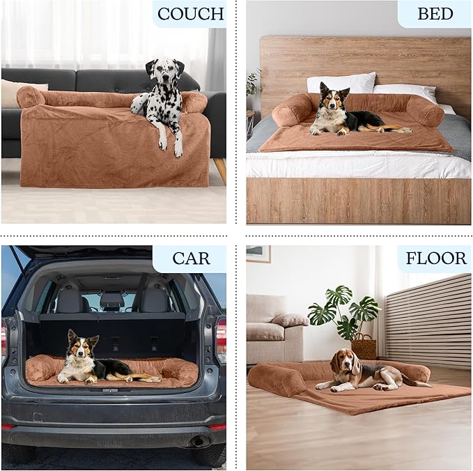 PETMAKER Couch Cover for Dogs Washable - 45x45in Plush Dog Couch Cover Protector for Large Pets - Washable Pet Furniture Protector with Foam Bolster and Non-Slip Bottom - Puppy Essentials (Beige)