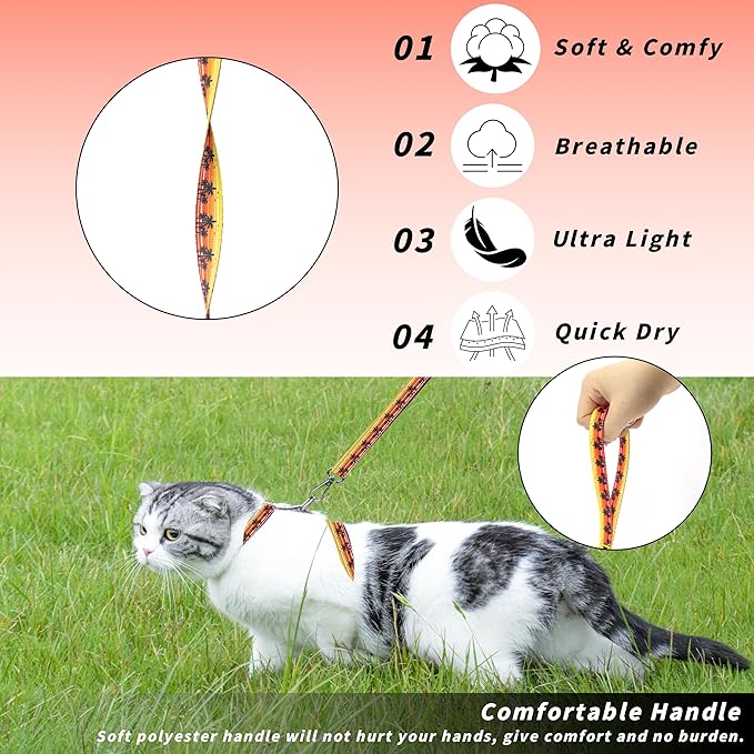 Seyezo Cat Harness and Leash Set, Adjustable Kitten Harness Escape Proof Cats Harness, Soft Lightweight Walking Travel Pet Harness, Cute Kitty Harness Leash Set for Small Medium Cats, Orange