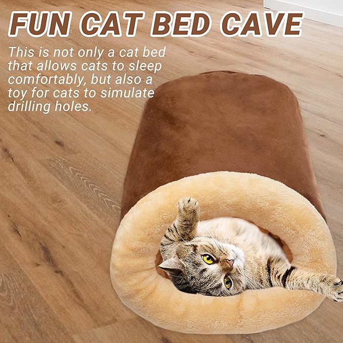 FLYSTAR Cat Bed Cave - Soft Cat Sleeping Bag for Indoor Cats, Self Warming Hideaway Pet Tunnel Bed Snuggle Sack for Small, Medium, Large Cats