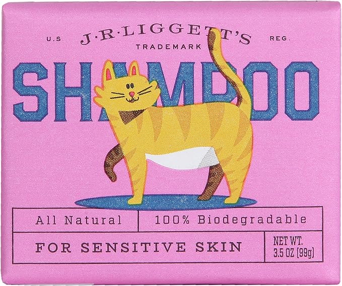 J.R.LIGGETT'S Natural Cat Shampoo Bar for Sensitive Skin - 100% Detergent Free, Non-GMO, Tear-Free Formula Gently Calms Dry, Itchy Skin - Safe for Kittens and for Regular Use - 3.5 oz Bar