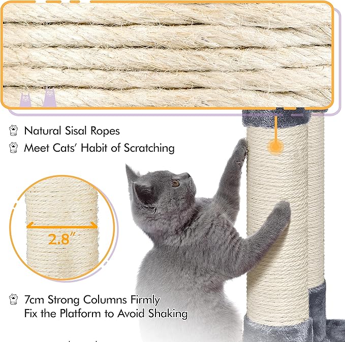 Topeakmart 40In Cat Condo for Medium Cats, Cat House with Sisal-Covered Scratching Posts & Soft Platform, Dark Gray