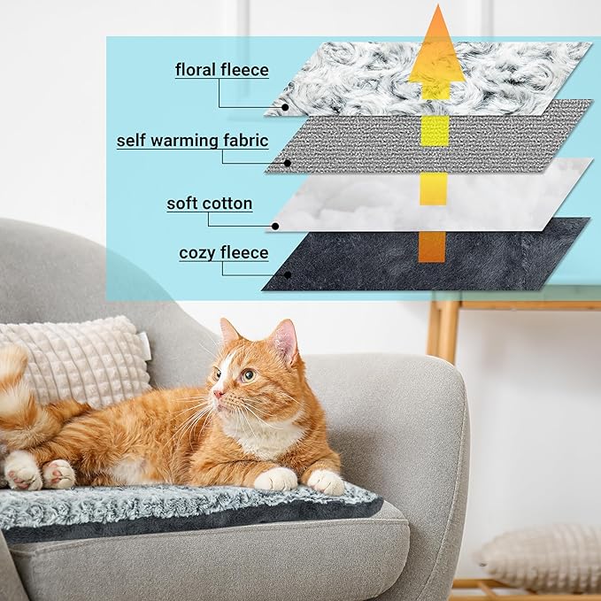 Self Warming Cat Bed for Indoor Cats & Small Dogs, Cozy Thick Mat, Self Heating Pad for Cold Weather, Washable Fluffy Calming Cushion for Sleeping, Relaxing, Playing