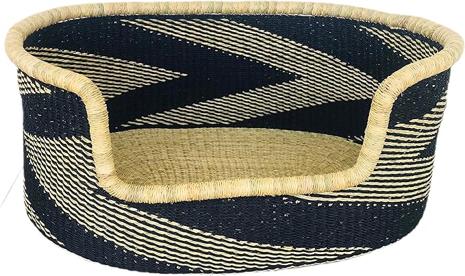 Dog Bed Basket with Optional 3-Inch Mattress – African Handwoven Bolga Straw Pet Bed – Natural Furniture for Dogs