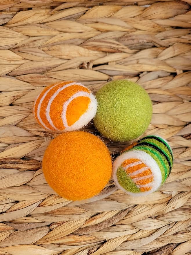Wool Felt Sushi and Balls Cat Toys (Salmon Sashimi, Sushi Roll, Two Balls)