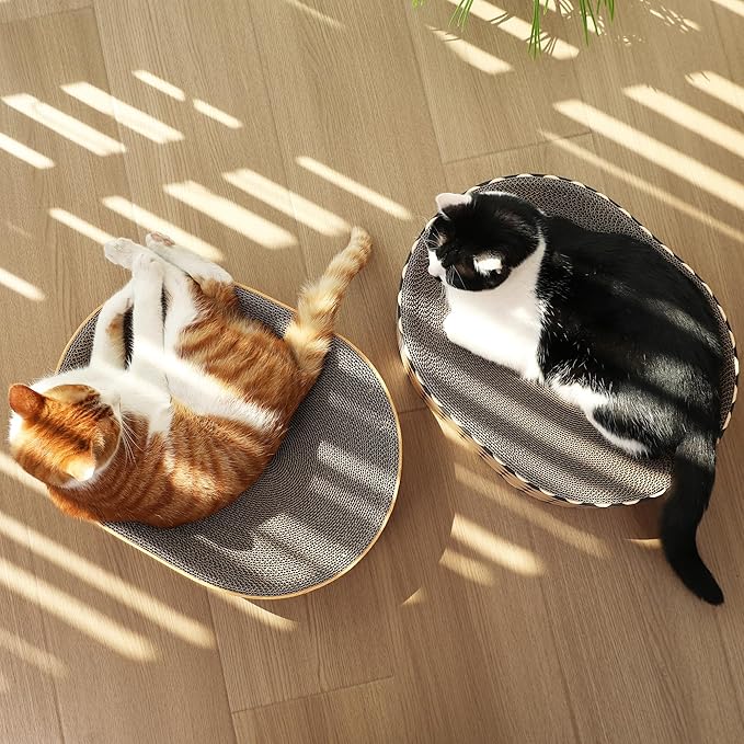 FUKUMARU Cardboard Cat Scratcher Bed, 2-in-1 Oval Cat Scratch Pad, Cats Scratching Board Lounge Bed Indoor, Durable Modern Kitty Scratcher Bowl, Cats Scratch Furniture Protector, Polka Dot