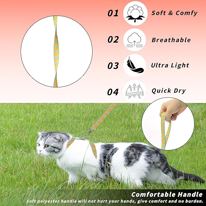Seyezo Cat Harness and Leash Set, Adjustable Kitten Harness Escape Proof Cats Harness, Soft Lightweight Walking Travel Pet Harness, Cute Kitty Harness Leash Set for Small Medium Cats, Blue Lemon