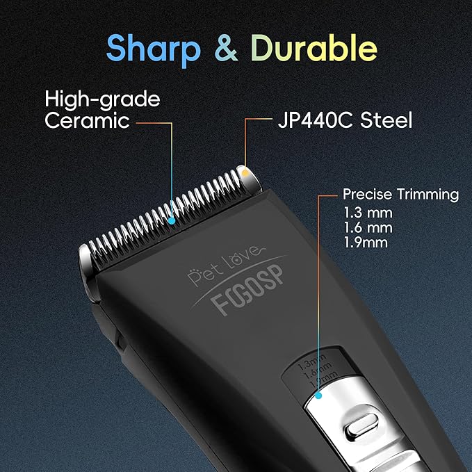 Quiet Dog Hair Clippers for Matted & Long Hair 5300RPM Cordless Pet Clipper Kit for Dogs, Cats, Rabbits Rechargeable 7Hours Working Time(Black)