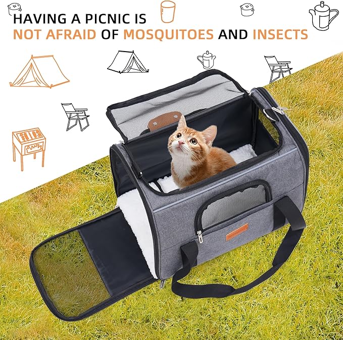 SMOUATOU Cat Carrier, Dog Carrier, Cat Bag Carrier, Cat Travel Carrier, Soft-Sided and Scratch-Proof mesh Cat Bag Pet Carriers, Travel Puppy Carry, Pet Home (Grey)