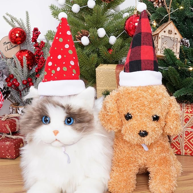 Jmkcoz 6 Pieces Pet Cat Dog Christmas Santa Hat Holiday Party Cute Costumes for Puppy Kitten Christmas Cosplay Dress Up Supplies (Mixed Pattern)