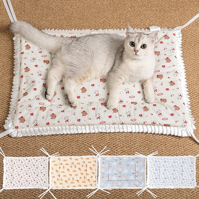 Reversible Silent Cat Bed Self Warming Pet Pad Thin Style Mat Washable Cushion Pad, Pad for Window Perch Outdoor Cat Houses, for Cats, Small Dogs, Rabbits, Non Electric,(Red Puppy,S)