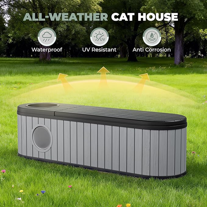 LHBcraft Cat Litter Box Enclosure for 2 Cats,Cat Houses for Indoor Cats,Hidden Litter Box Furniture with Round Lift-up Door-Easy to Assemble Grey