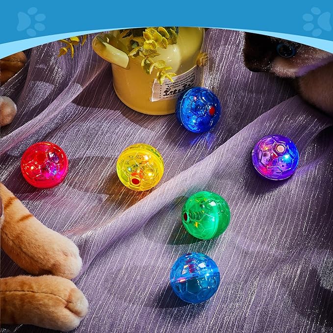 Sratte 6 Pcs Ghost Hunting Cat Ball Activated Cat Toy Motion LED Light Pet Balls Motion Dog Interactive Pet Toys Glowing Mini Running Exercise Supplies for Animals Activity