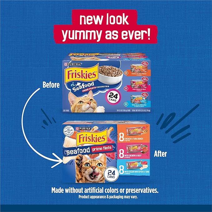 Friskies Purina Gravy Wet Cat Food Variety Pack Seafood Prime Filets Favorites - (Pack of 72) 5.5 oz. Cans