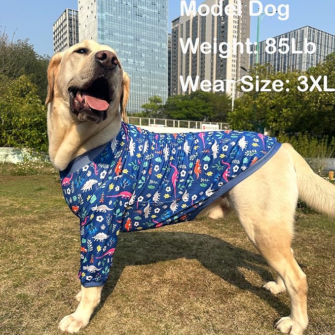 Dog Navy T Shirts with Forest Dinosaur Pattern Printed Pet Shirt Softable Pajamas Large Dogs (2XL, Forest Dinosaur)
