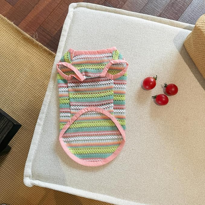 Colorful Openwork Knitted Dog & Cat Clothes - Stylish Pet Tank Top & Skirt for Small Dogs, Cats, Puppies & Kittens, Breathable Comfortable Cozy Pet Clothing