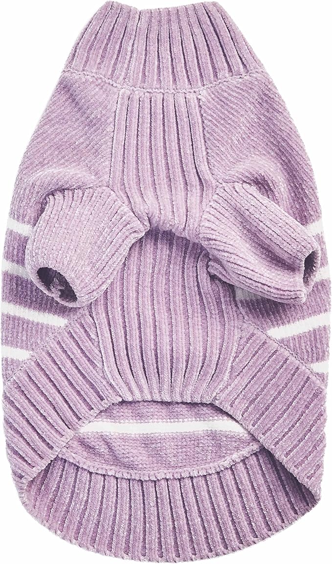 Blueberry Pet Cozy Soft Chenille Classy Striped Dog Sweater in Lavender Frost, Back Length 12", Pack of 1 Clothes for Dogs