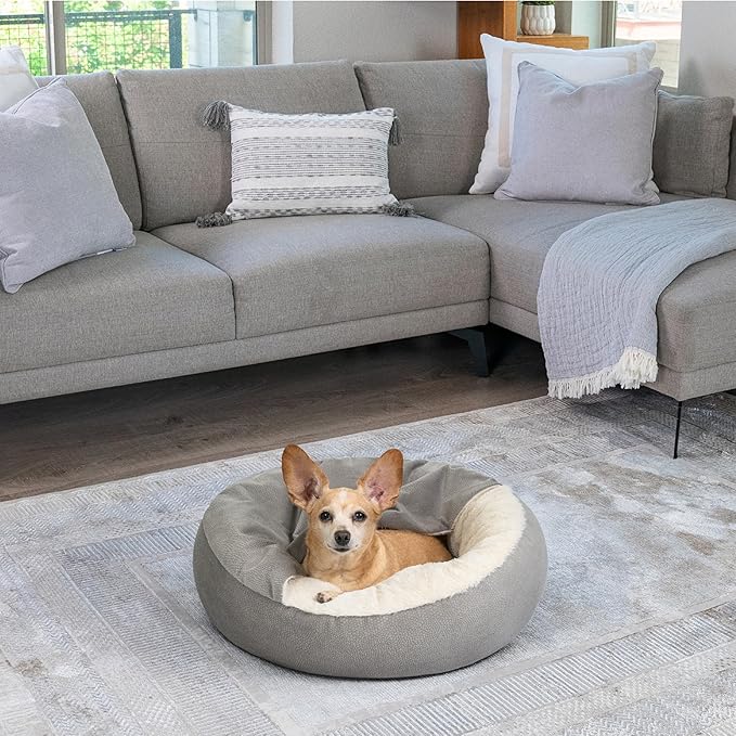 Best Friends by Sheri Cozy Cuddler Ilan Covered Cat and Dog Bed with Attached Blanket, Gray, 24"x24"